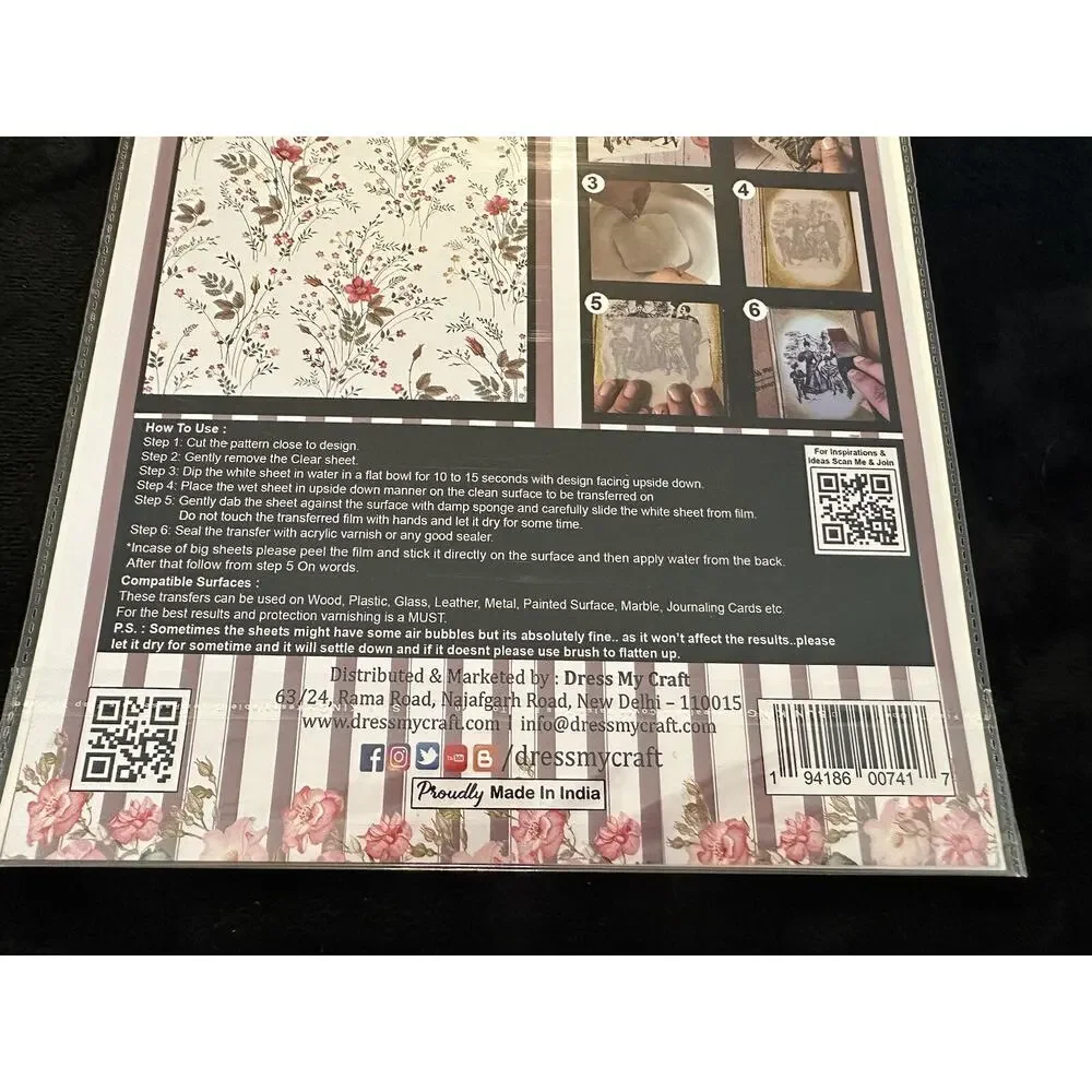 New Sealed Dress My Craft Transfer Me Vintage Floral #6 Flower Floral Dip In H2O